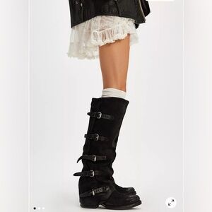 AS98 Tatum Over-the Knee Black Buckle Suede Boots